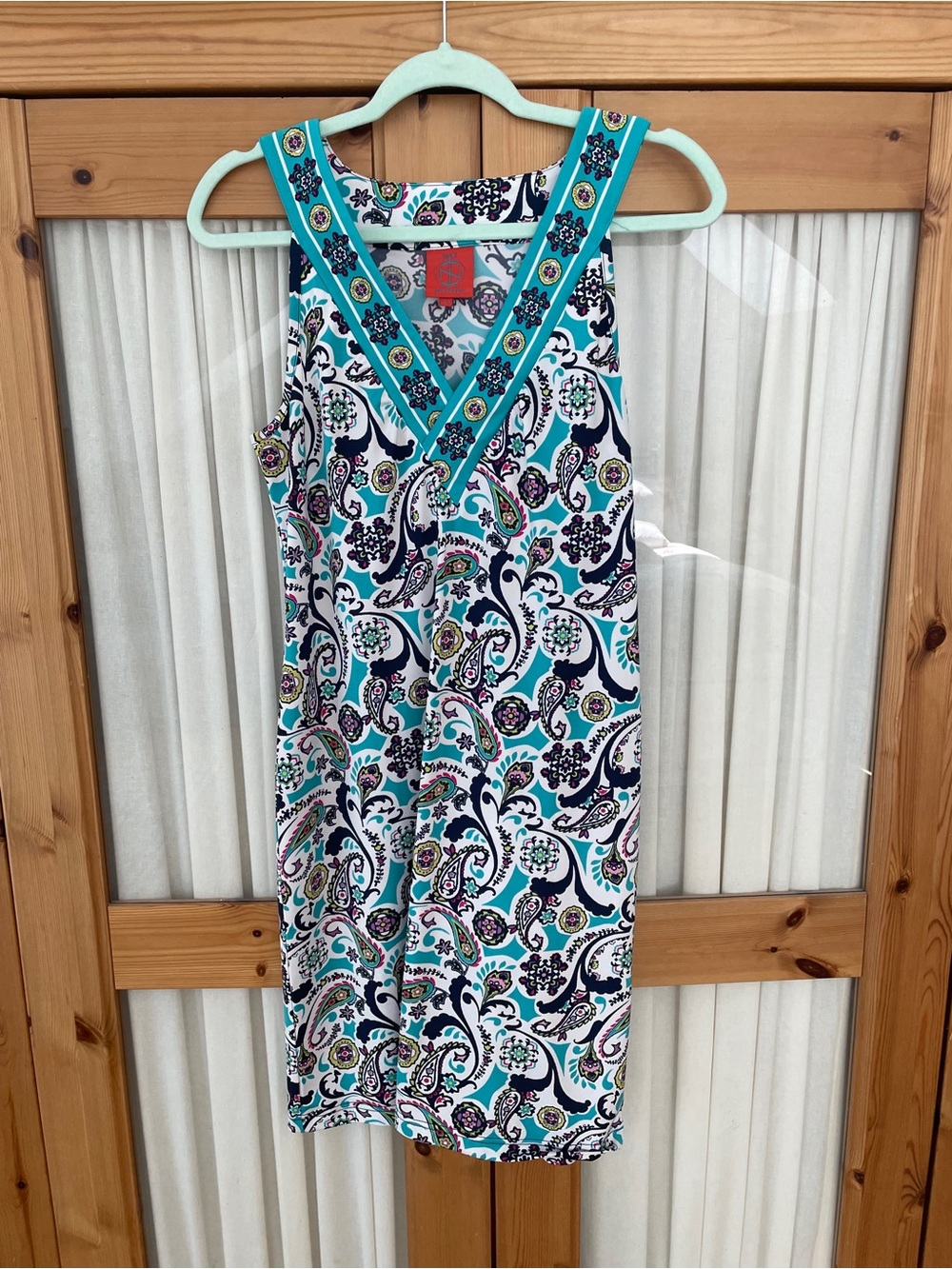 Tracy Negoshian Teal Paisley V-Neck Shift Dress